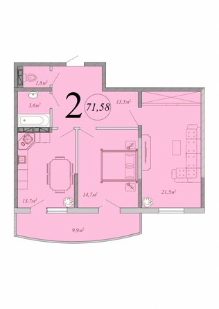 Планировка 2-комн 71,58 м²