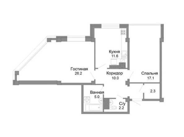 Планировка 2-комн 74,4 м²