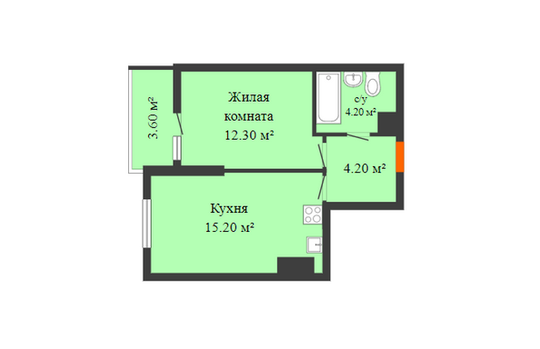 Планировка 1-комн 37,7 м²