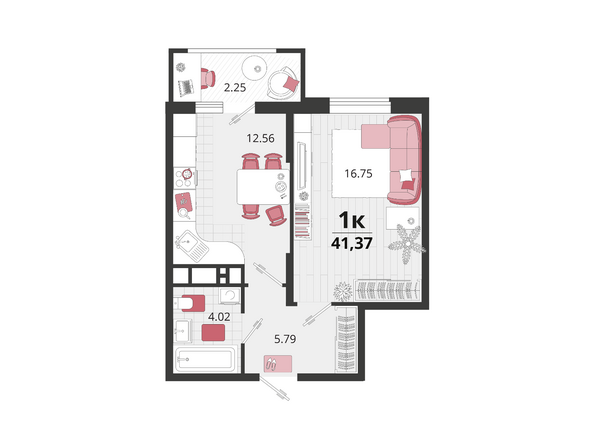 Планировка 1-комн 41,37 м²