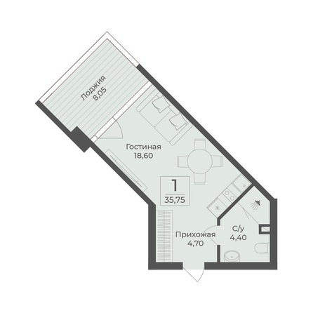 Планировка Апартамент 35,75, 35,85 м²