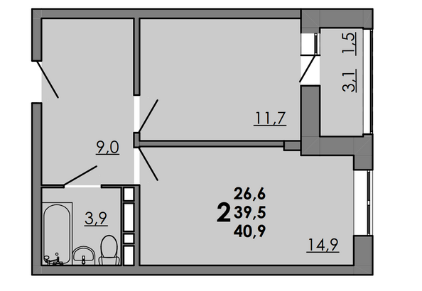 Планировка 2-комн 40,9 м²