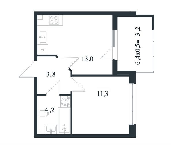 Планировка 1-комн 35,5 м²