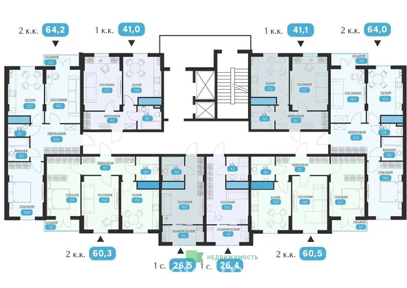 Планировка 2-комн 60,5 м²