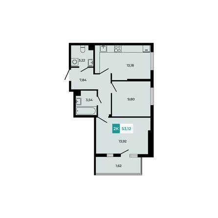 Планировка 2-комн 53,12 м²