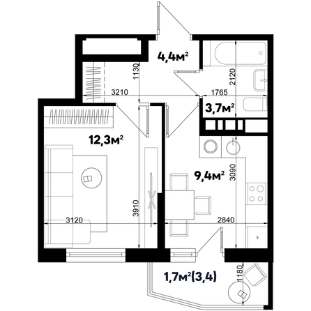 Планировка 1-комн 32,1 м²