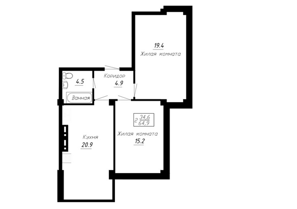 Планировка 2-комн 64,9 м²