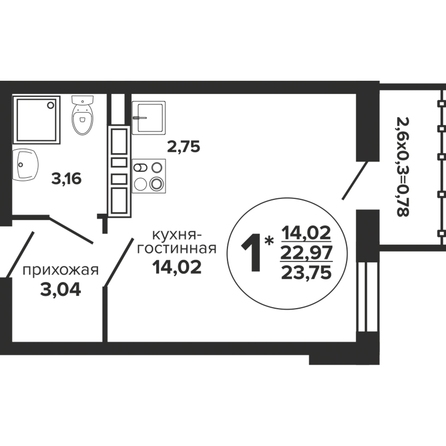 Планировка Студия 23,75 м²