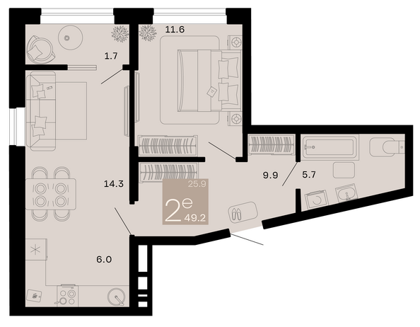 Планировка 2-комн 49,2 м²