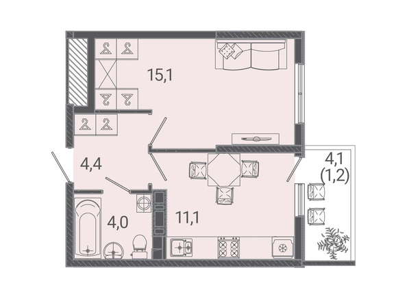 Планировка 1-комн 35,8 м²