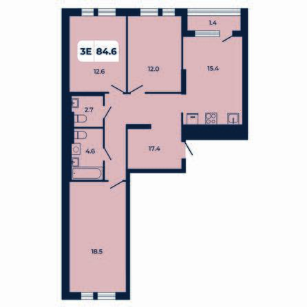 Планировка 3-комн 84,6 м²