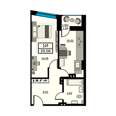 Планировка 1-комн 39 м²