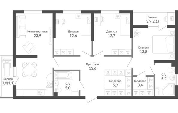 Планировка 3-комн 99,2 м²