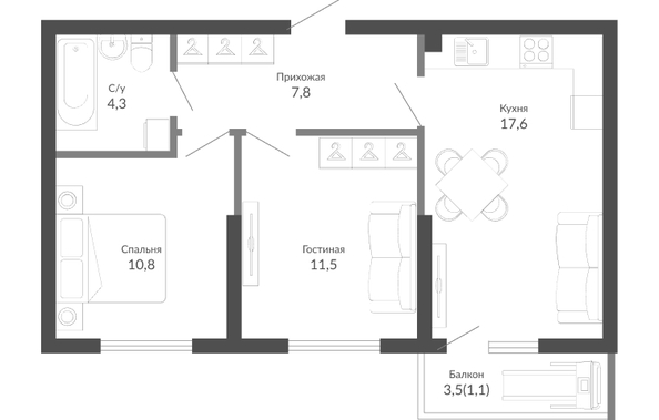 Планировка 2-комн 53,1 м²