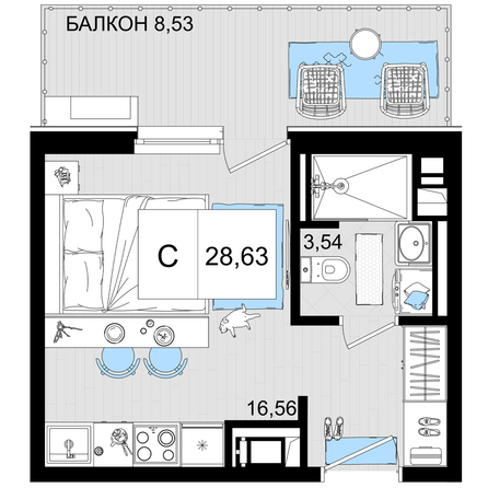 Планировка Студия 28,63 м²