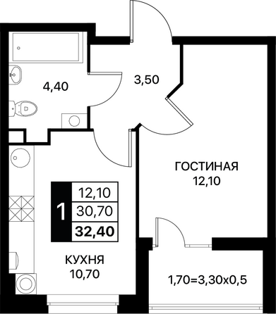 Планировка 1-комн 32,4 м²