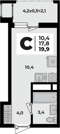 Планировка 1-комн 19,9 м²