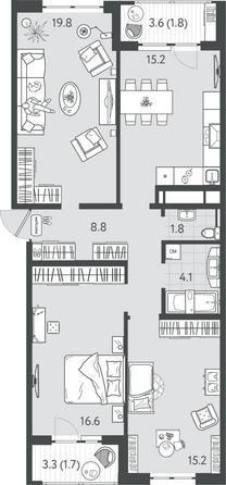 Планировка 3-комн 85 м²