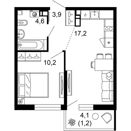 Планировка 1-комн 37,1 м²