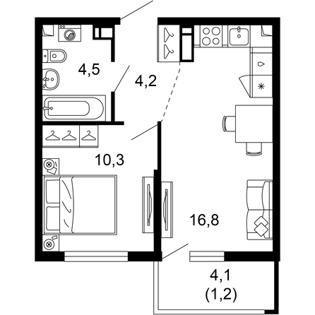 Планировка 1-комн 37 м²