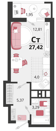 Планировка 1-комн 27,42 м²