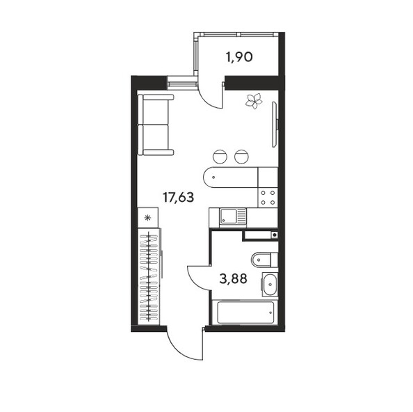 Планировка Студия 23,31 м²