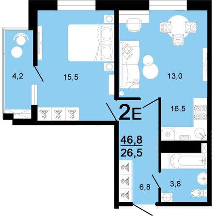 Планировка 2-комн 46,8 м²