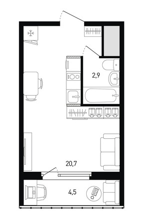 Планировка Студия 25 м²