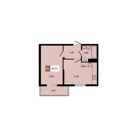 Планировка 1-комн 39,73 м²