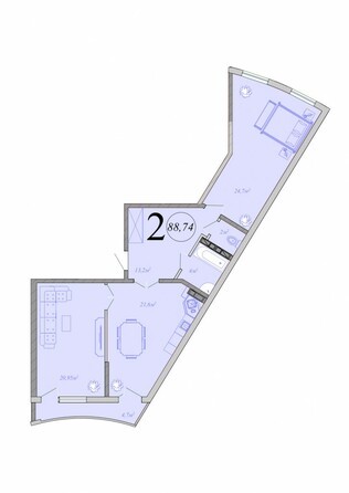 Планировка 2-комн 88,74 м²