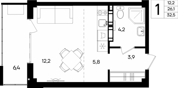 Планировка Апартамент 32,5 м²