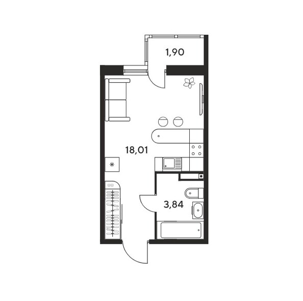 Планировка Студия 23,51 м²