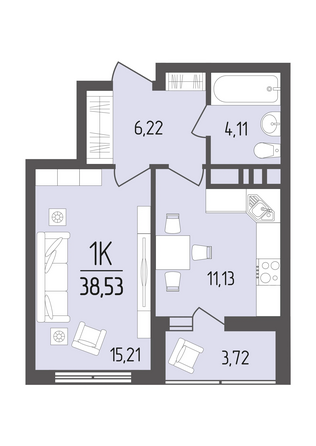 Планировка 1-комн 38,53 м²
