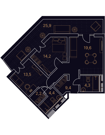 Планировка 3-комн 93,5 м²