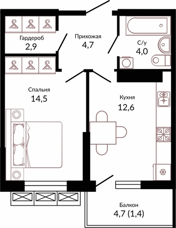 Планировка 1-комн 40,1 м²