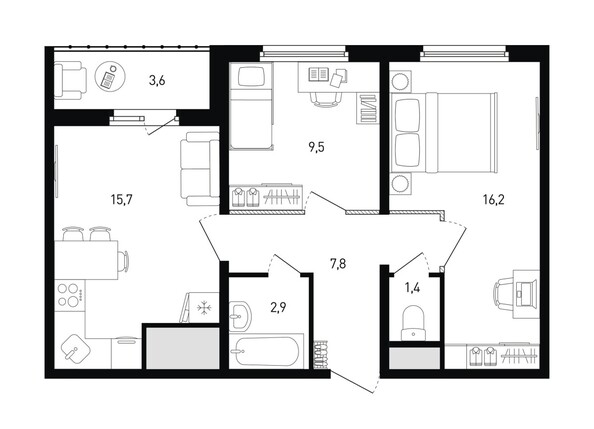 Планировка 2-комн 55,3 м²