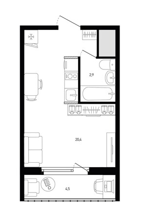 Планировка Студия 24,7 - 25,3 м²