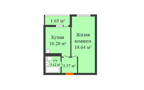 Планировка 1-комн 36,4 м²