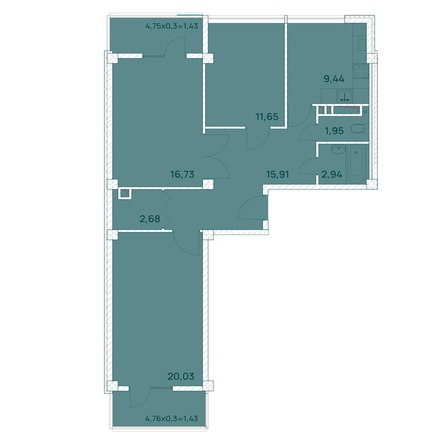 Планировка 3-комн 84,39 м²