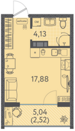 Планировка Студия 24,53 м²