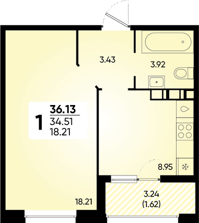 Планировка 1-комн 36,13 м²