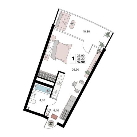 Планировка Апартамент 47, 47,1 м²