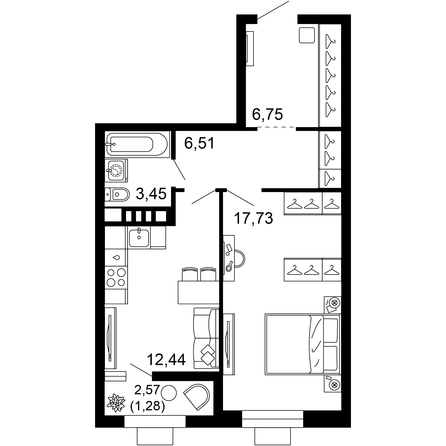 Планировка 1-комн 48,16 м²