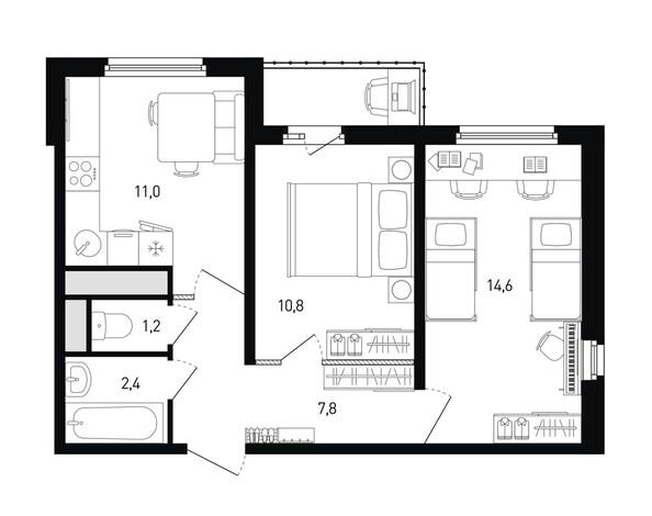 Планировка 2-комн 49,3 м²