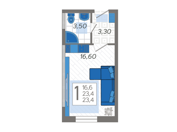 Планировка 1-комн 23,4 м²