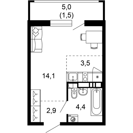 Планировка Студия 26,4 м²