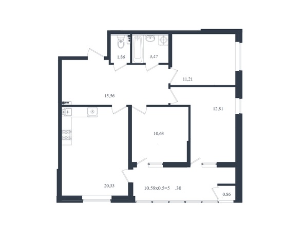 Планировка 3-комн 82,03 м²