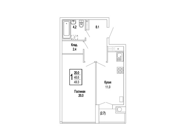 Планировка 1-комн 49,3 м²