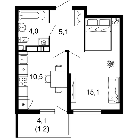 Планировка 1-комн 35,9 м²