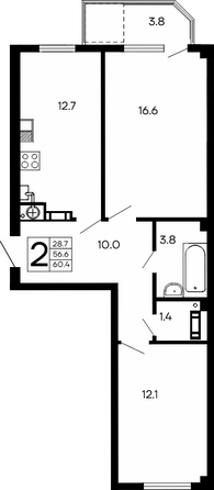 Планировка 2-комн 60,4 м²